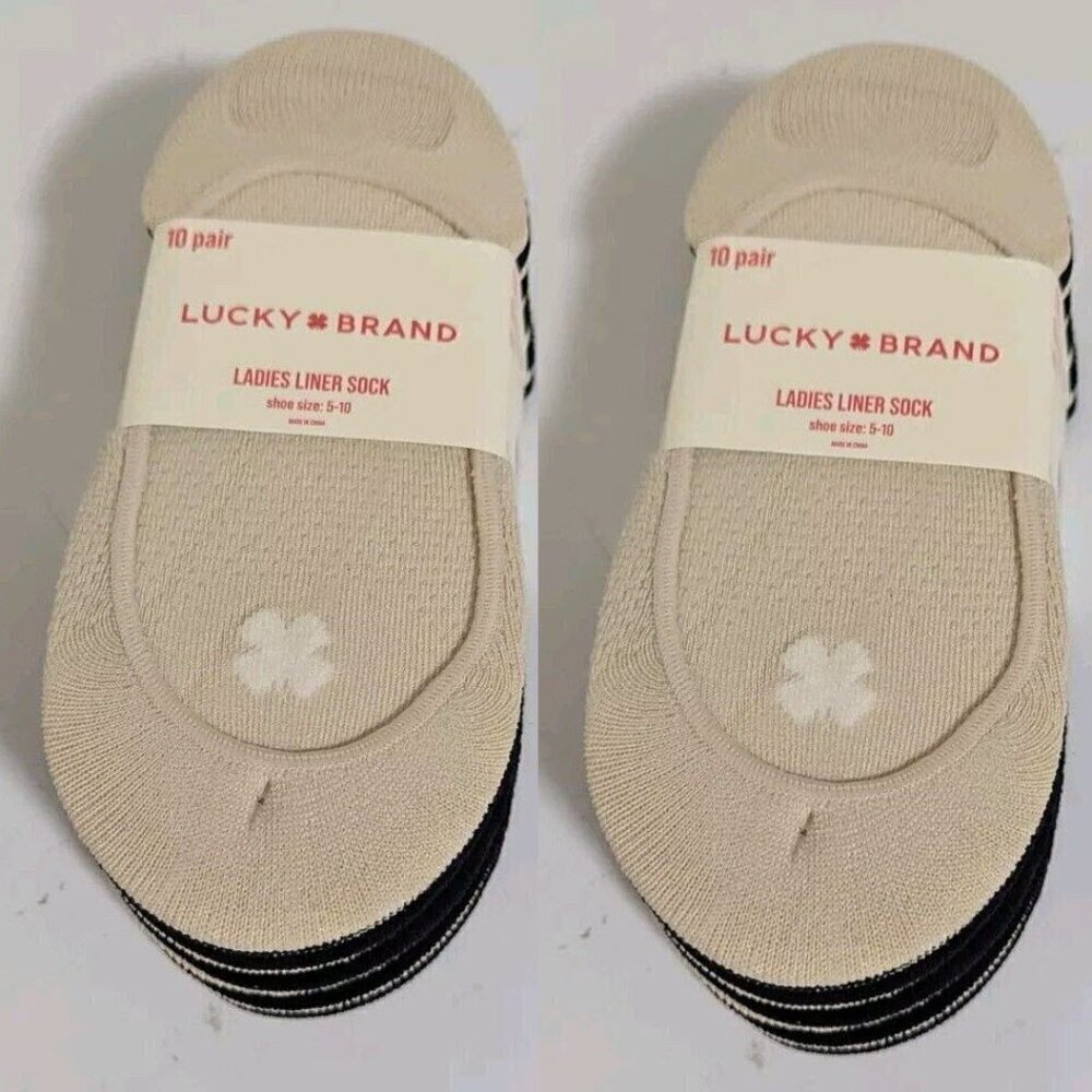 NWT - Lucky Brand Ladies' Black and Nude Liner Sock, 20-pair - shoe size…